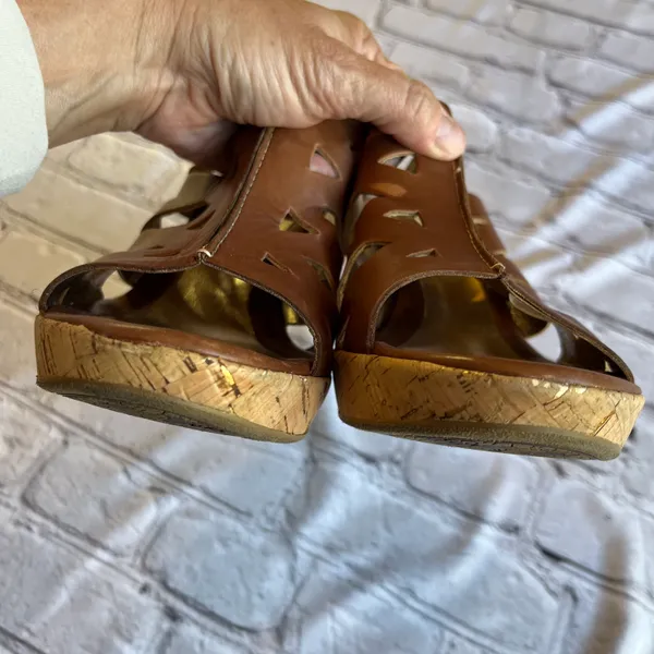 Sofft Brown Leather Cut Out Design Sandals Heels Cork Natural Size 11 Artsy Boho - Image 9
