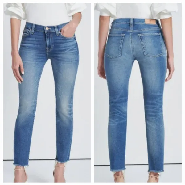 7 for all mankind luxe vintage Roxanne ankle cropped skinny raw hem jeans sz 33 - Image 2