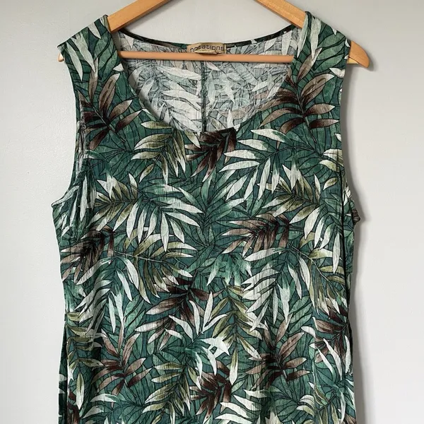 Notations Vintage Tropical Leaf Print Maxi Dress Sleeveless Green Rayon Size XL - Image 3