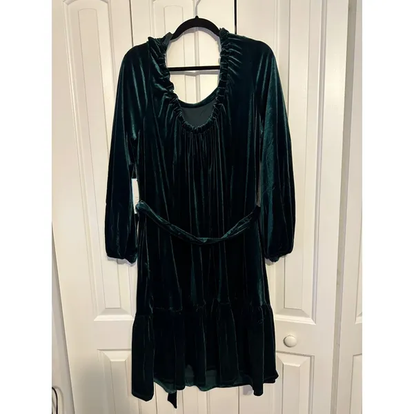 Draper James RSVP Velvet Dress Emerald‎ Green Tie Back Ruffle NWT Holiday XL - Image 7