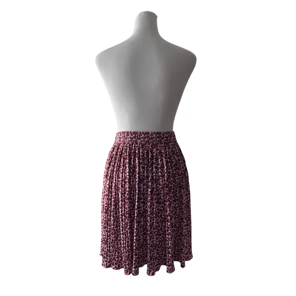 Ann Taylor Loft Maroon & White Floral Pleated Elastic Waist Knee Length Skirt - Image 6