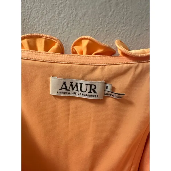 AMUR Orange Janey Tiered Ruffle Strapless Midi Pleated Fully Lined Dress size 6 - Image 11