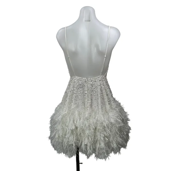 ASOS Edition Women's White Sleeveless Sequin Faux Feather Camisole Mini Dress 0 - Image 3