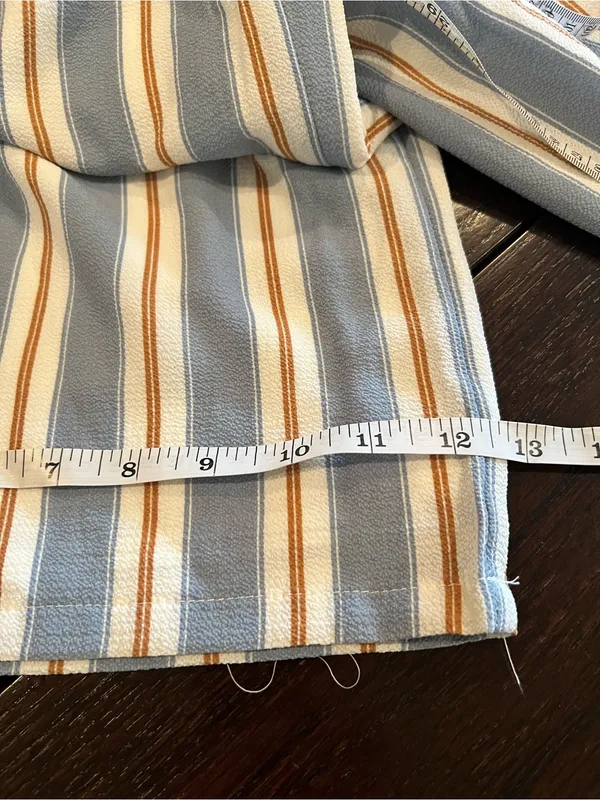 Skies Are Blue NWT Striped Wide Leg Crop Pants Size M Blue Ivory Tie Waist Lined - Image 12