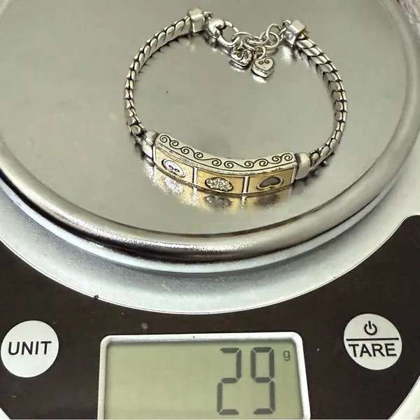 Retired BRIGHTON Triple Heart Silverplated With Gold Heart ID 8” Bracelet 29g. - Image 8