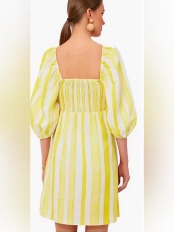 Tuckernuck Eubanks Wimberly Yellow Cabana Stripe Annie Smocked Dress Small - Image 4