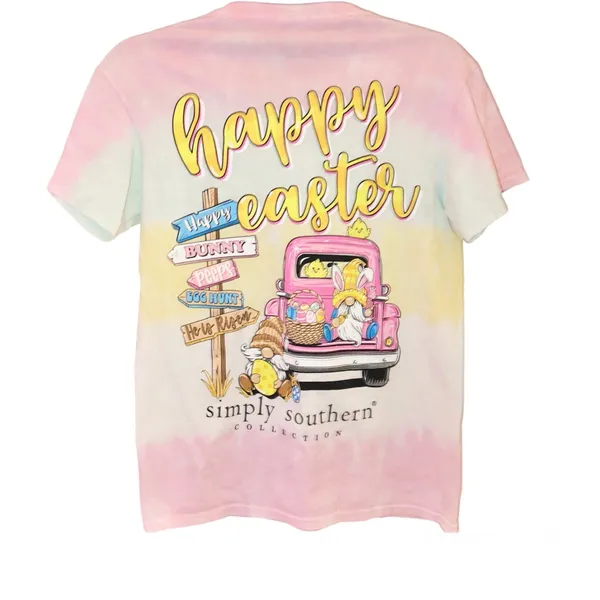 Simply Southern Happy Easter chick‎ gnomes tie dye shirt pink size small - Image 2