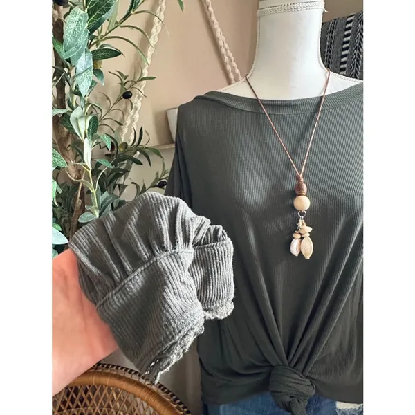 Free People Shimmy Shake Tunic Top Army Green Ribbed Open Back Boho - Image 5
