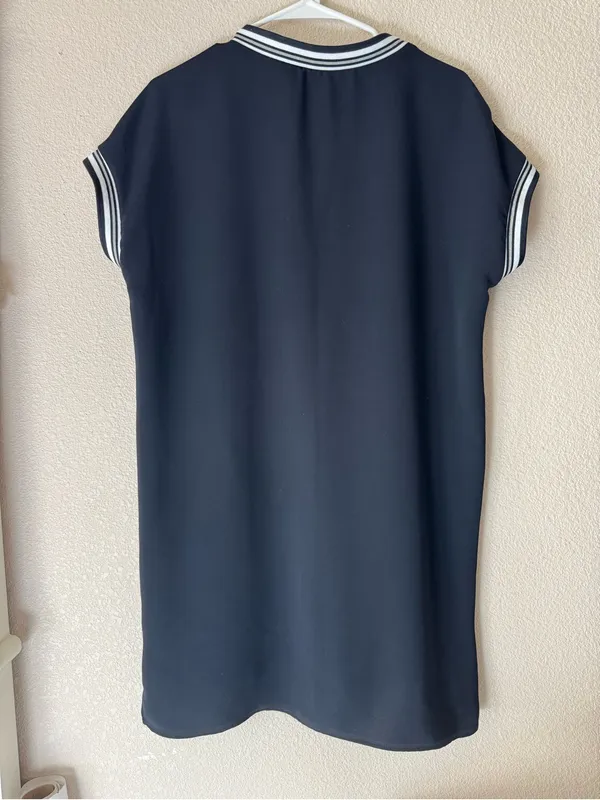 Zara Basic Black Knit Top with White Striped Collar - Image 2