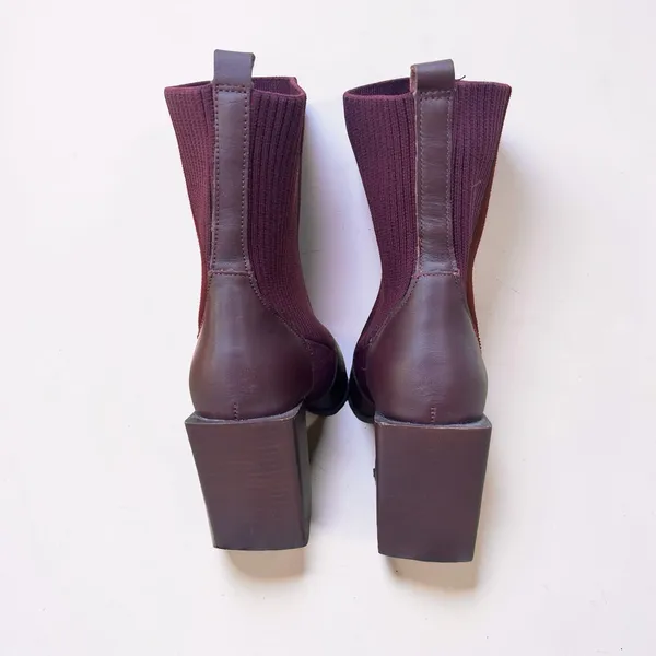 Steve Madden Sock Ankle Boots Pointed Toe Block Heel Booties Burgundy Women's 9 - Image 9
