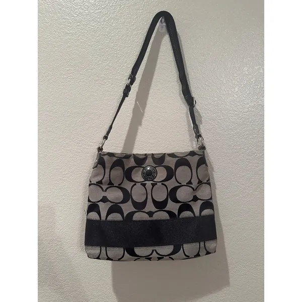 Coach Signature Stripe File Crossbody Zip Shoulder Bag F19220 Black Vintage Y2K - Image 2