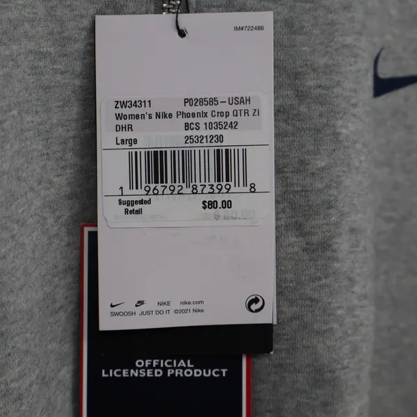 Nike Womens USA Hockey Phoenix Crop Quarter Zip Grey Sweatshirt Large - Image 4
