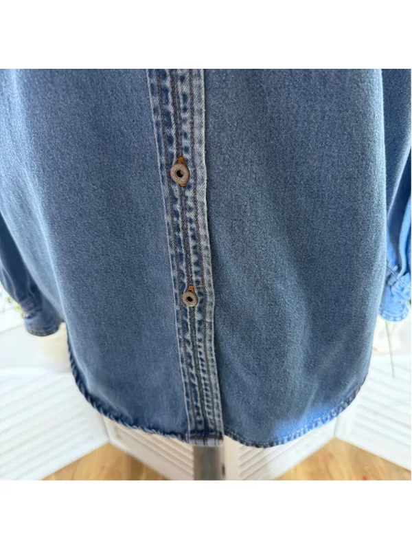 Vintage 90s Bill Blass women's denim shirt blue cotton Western grunge cottage M - Image 10