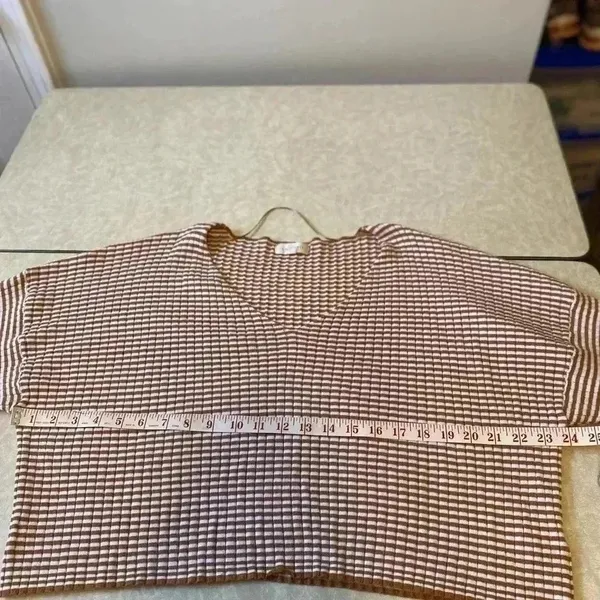 LA Hearts Womens Brown White Striped‎ Ribbed V-Neck Cropped Sweater Large - Image 9