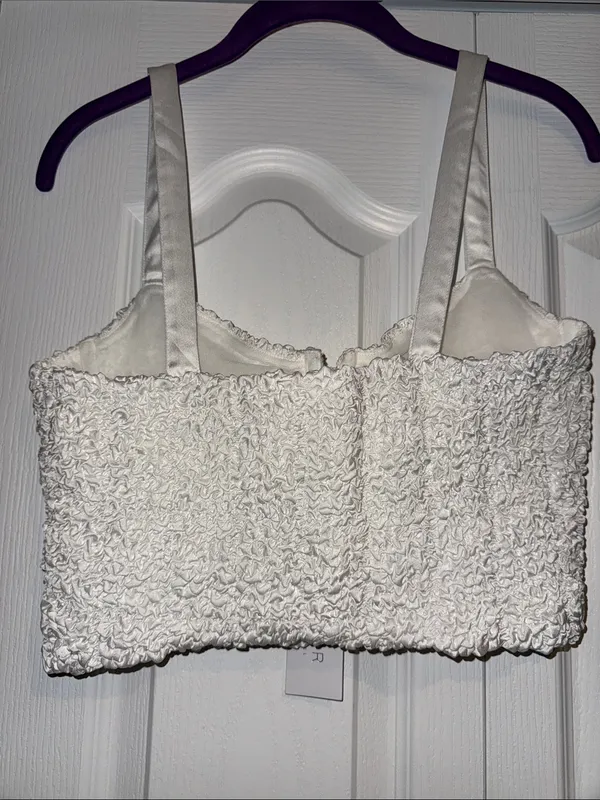 Astr White Textured Bustier Crop Top with Underwire - Image 6