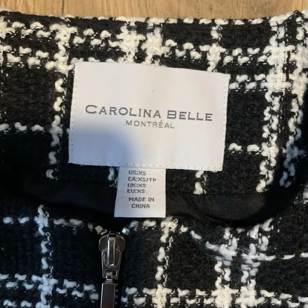 Carolina Belle houndstooth fully lined Long blazer Zipper size XS preppy college - Image 2