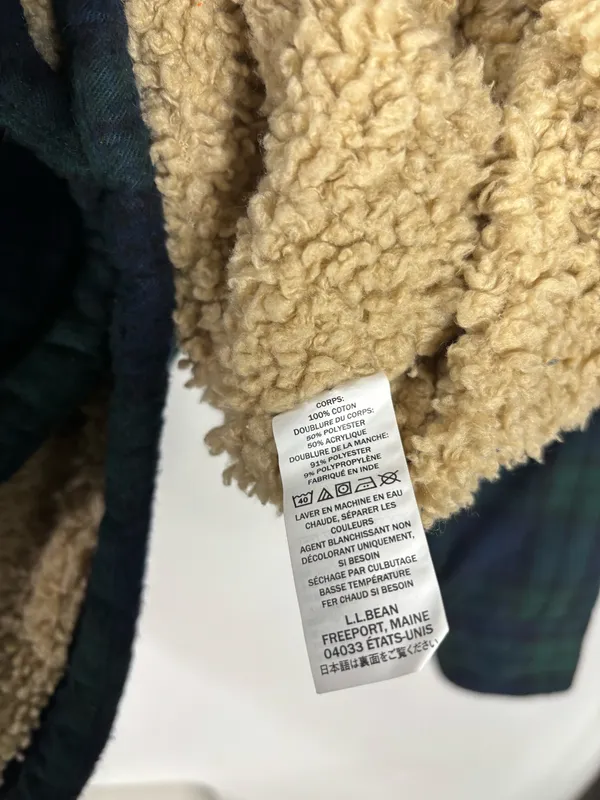 LL Bean Sherpa Lined Plaid Flannel Shacket Blue Green Shirt Men’s SZ XL Fleece - Image 9
