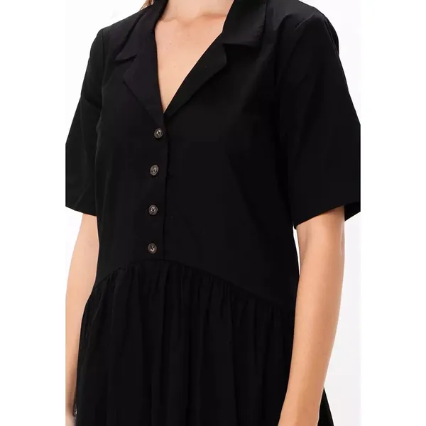 Asos Black Twill Collared Button Short Sleeve Midi A-Line Shirt Dress Size 6 - Image 3