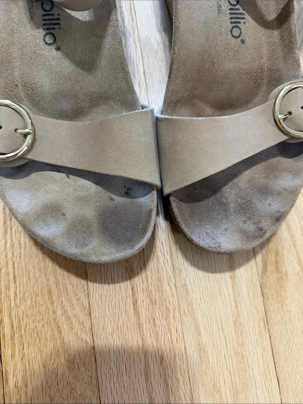 Birkenstock Papillio Soley Wedge Sandal Beige Nubuck Leather Sz 42 - Image 3