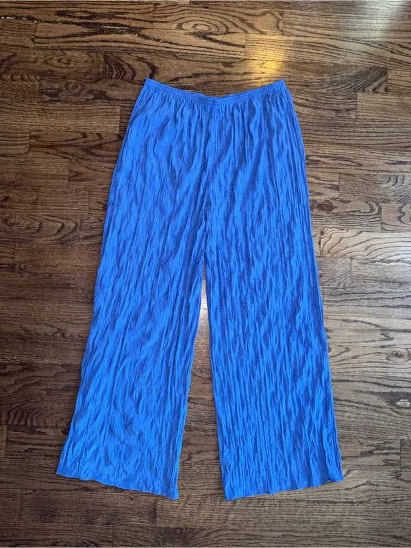 NWT VRG GRL 16 XL Raya High Waisted Wide Leg Crinkled Chiffon Blue Pants Preppy - Image 2