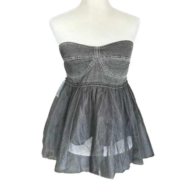 Anthropologie Pilcro Tulle Denim Peplum Top - Image 6