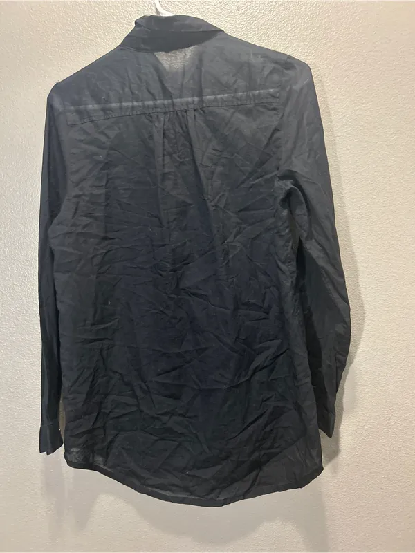 Sheer Black Button Up Blouse Womens Small Long Sleeve See Through Collared Top - Image 2