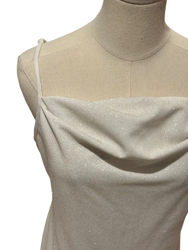 bebe White Sparkly Glitter Cowl Neck Maxi Slip Dress with Slit Size Medium - Image 5