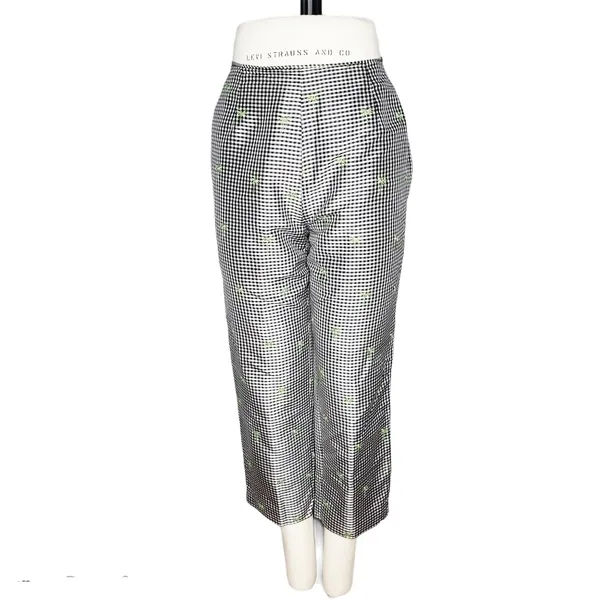 Peter Martin Vintage Silk Trousers Gingham Palm Tree Embroidered Size 8 - Image 2