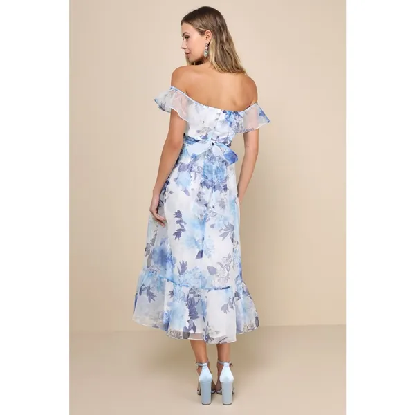 NWT Lulus Sweet Composure White Floral Organza Off-the-Shoulder Midi Dress XXL - Image 3