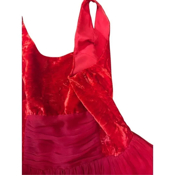 Free People Vibrant Red Crushed Velvet Party Mini Baby Doll Dress Sz‎ 8 - Image 9