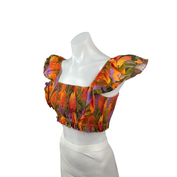 Farm Rio Coral Pears Short Ruffle Sleeve Square Neck Blouse Crop Top Size XSP - Image 2