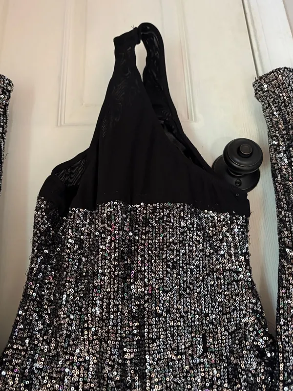 Lulus Shimmering Love Grey Sequined Cowl Back Bodysuit - Image 9