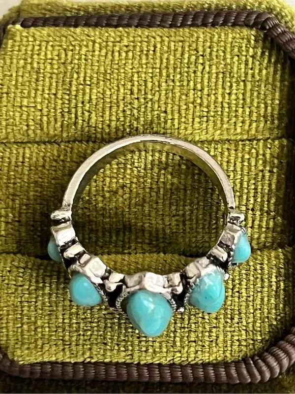 Boho/Chic Blue Turquoise Cluster DesignStainless Steel Silver Statement Ring S 6 - Image 3