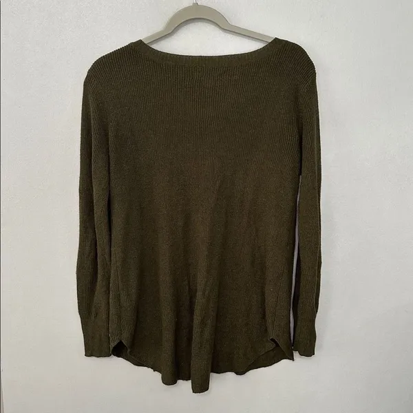 American Eagle Womens Sweater Olive Green Ribbed Knit Scoop Neck Medium - Image 4