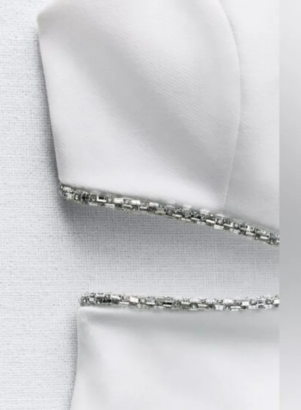 ZARA NWT viral TIK TOK White Jeweled Rhinestone Embellished Cutout Top XL - Image 5