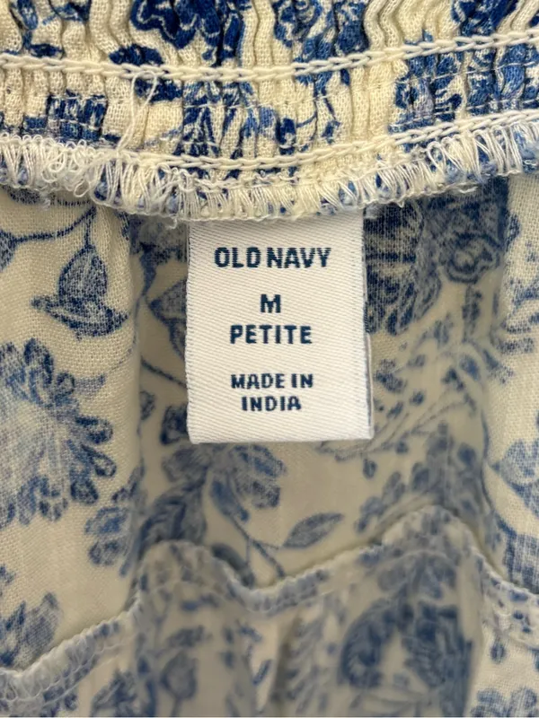 Old Navy Blue White Floral Sleeveless Midi Dress Square Neck Vacation Costal - Image 4