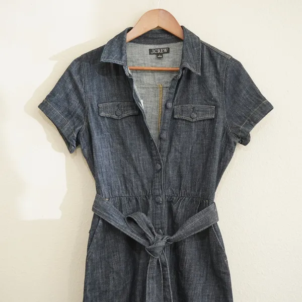 J. Crew Denim Midi Shirtdress Dark Wash Jean Cotton Minimalist Coastal Chic - Image 2