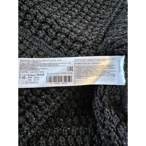 Mango Black Metallic Knit Halter Mini Dress XS Open Crochet Shimmer - Image 11