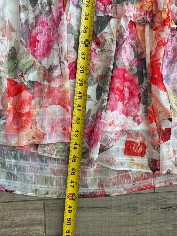 Vince Camuto Pink White Sleeveless Floral Chiffon Ruffle Tiered Midi Dress 6 - Image 10