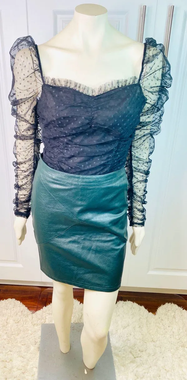 VICI Benefit Polka Dot Ruched Gathered Sleeve Mesh Tulle Top by Free the Roses - Image 21