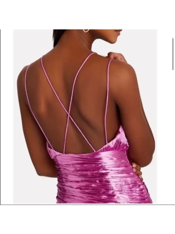 NWT AiiFOS Vera Pleated Metallic Gown 8 Pink Magenta Plisse Ruched Slit Formal - Image 15