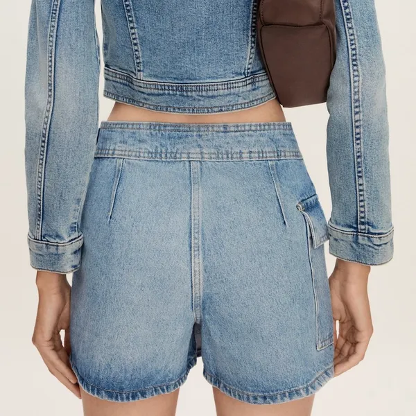 MNG Mango Cotton Denim Belted Cargo Mini Skort Skirt Women’s Size Medium - Image 2