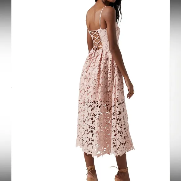 ASTR The Label Joyce Linen Blend Lace Midi Dress Blush Size Small (See Details) - Image 8