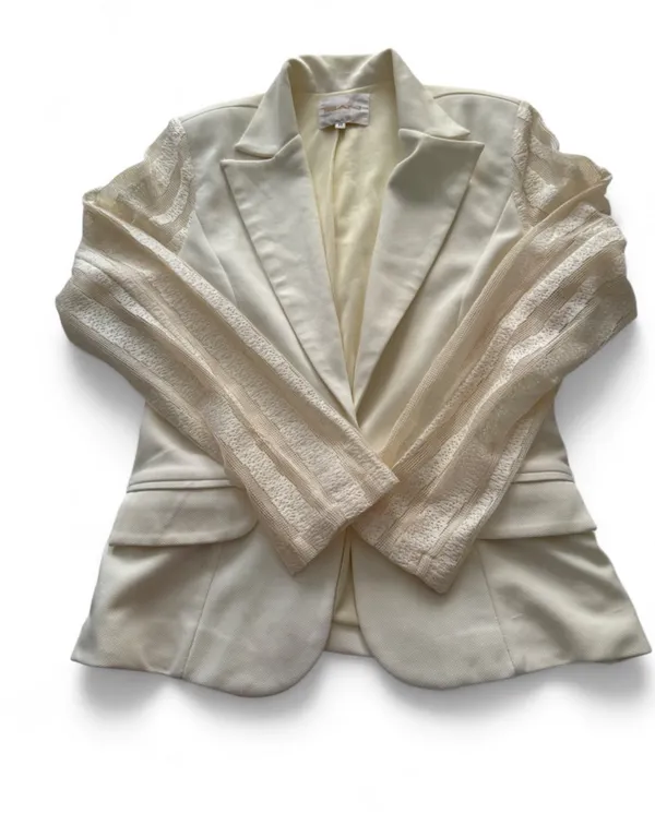 San Women's Cream Lace-Sleeve Blazer - Image 7