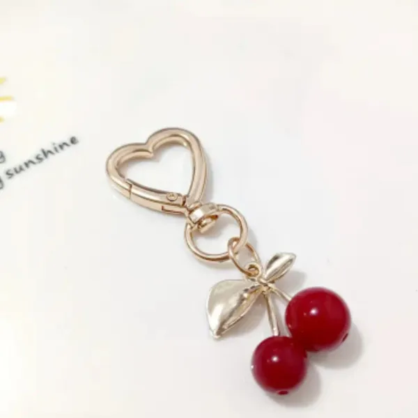 Stylish Gold Heart Cherry Theme Alloy Cherry Keychain with‎ Heart Clip - Image 7