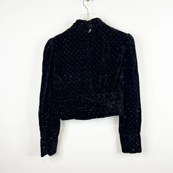 ZARA Velvet Metallic Long Sleeve‎ Crop Top Women's Size S Black Party Glam - Image 3