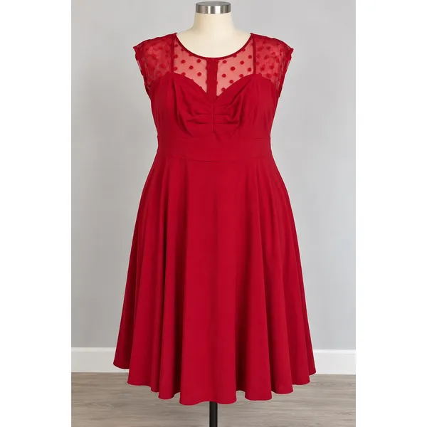 Torrid Red Polka Dot Mesh Yoke Fit and Flare Midi Dress Size 14 Retro Style - Image 2