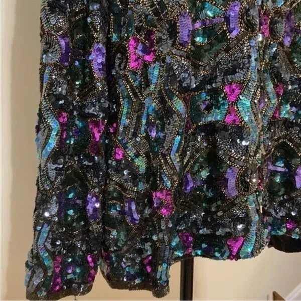 Vintage Art Deco 100% Silk Sequin & Beaded Top M - Image 9