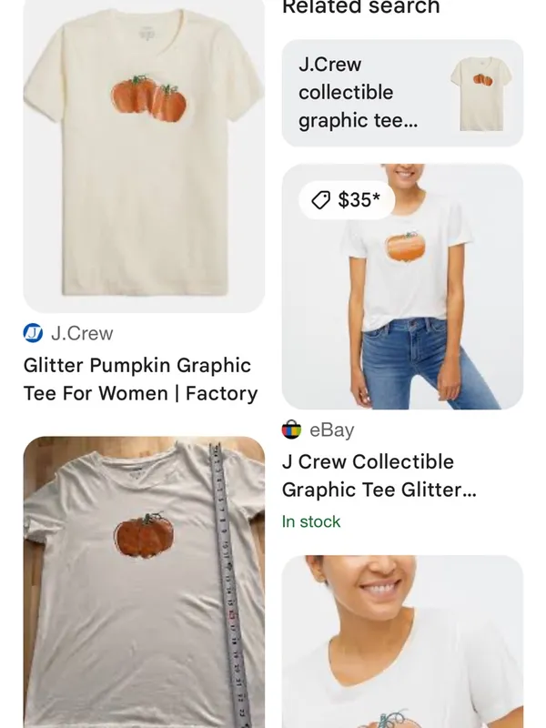 J. Crew Cream Short Sleeve Collectors Tee with Glitter Pumpkin Trio | Size XL - Image 11