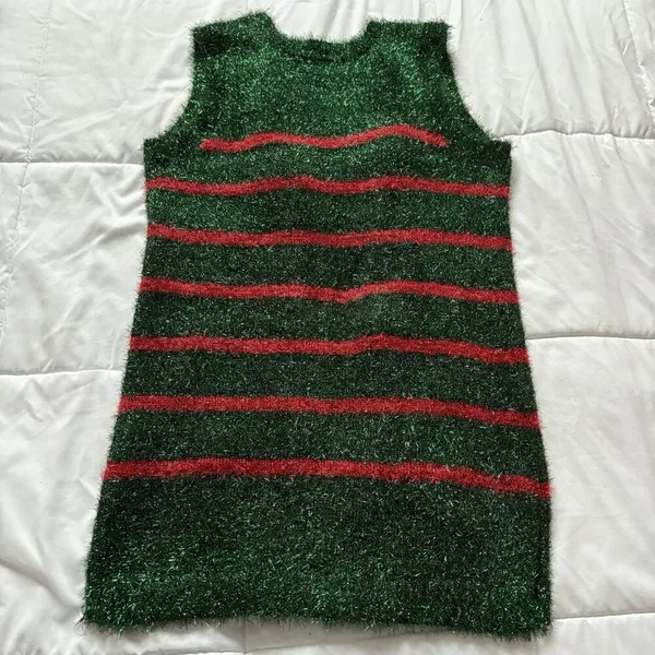 99‎ Jane Street Christmas Cardigan Womens Medium Green Open Front Holiday Vest - Image 9